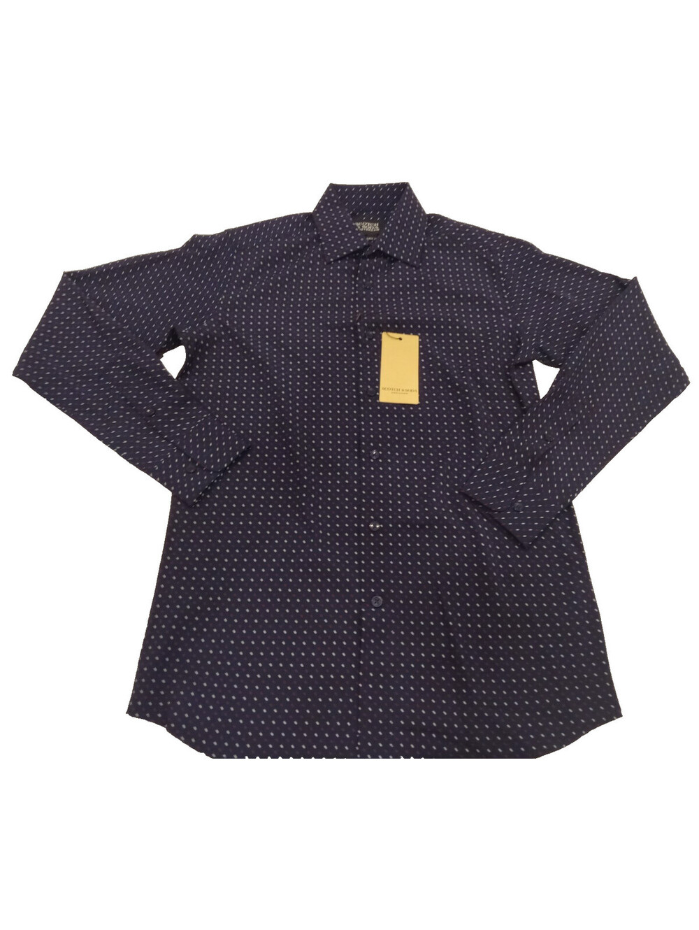 Scotch & Soda Shirt Mens 14.5 37 Navy Blue Geometric Print Long Sleeve Modern Fi
